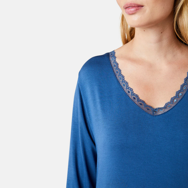 Jacqueline bamboo long sleeve nightgown - dusty blue