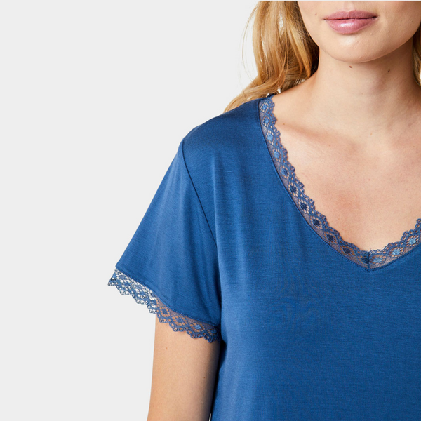 Jordan bamboo short-sleeved nightgown - dusty blue