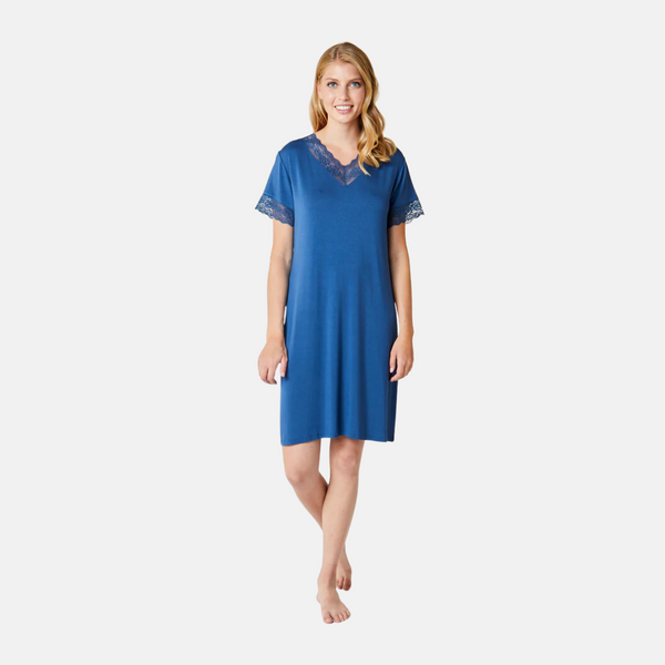 Karita bamboo short-sleeved nightgown - dusty blue