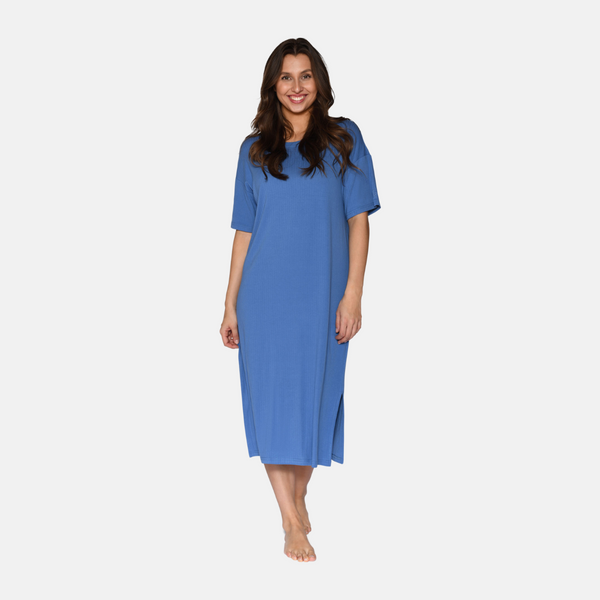 Amina short-sleeved bamboo nightgown - blue