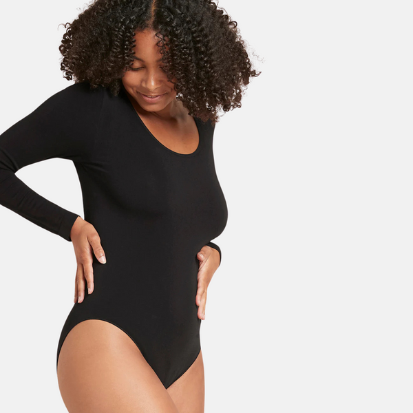 Black bamboo bodystocking with long sleeves