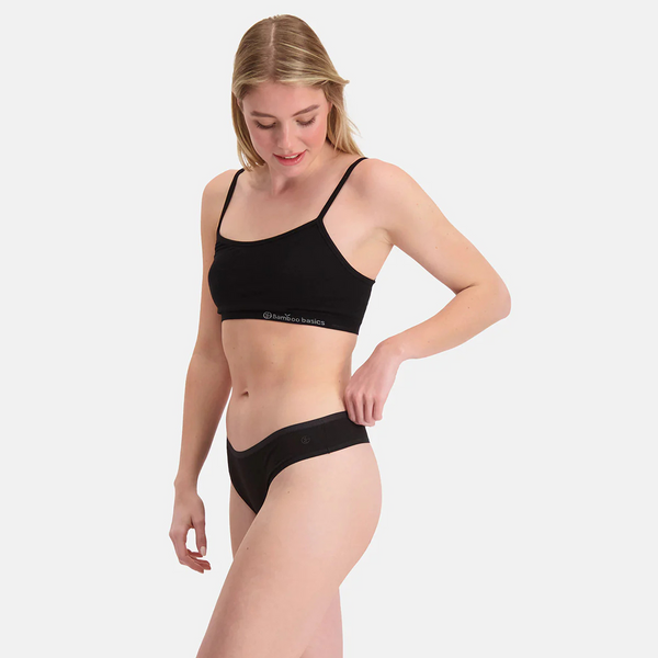 Lola bamboo g-string panties with narrow elastic edge - black 3 pack