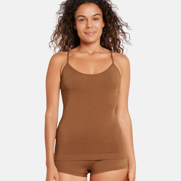 Tan nude bamboo top with thin straps