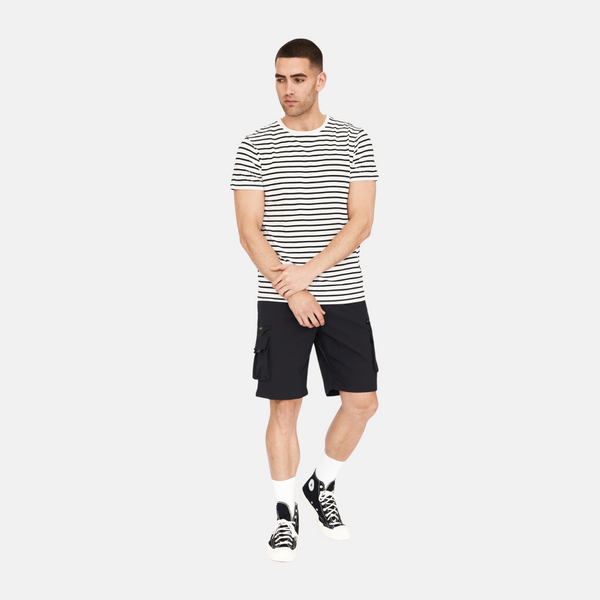 Black/white striped crew neck bamboo t-shirt