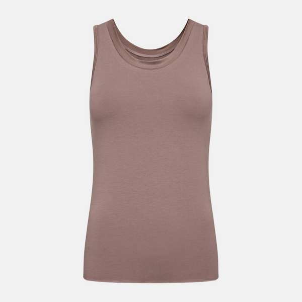 Taupe bamboo tank top with feminine details
