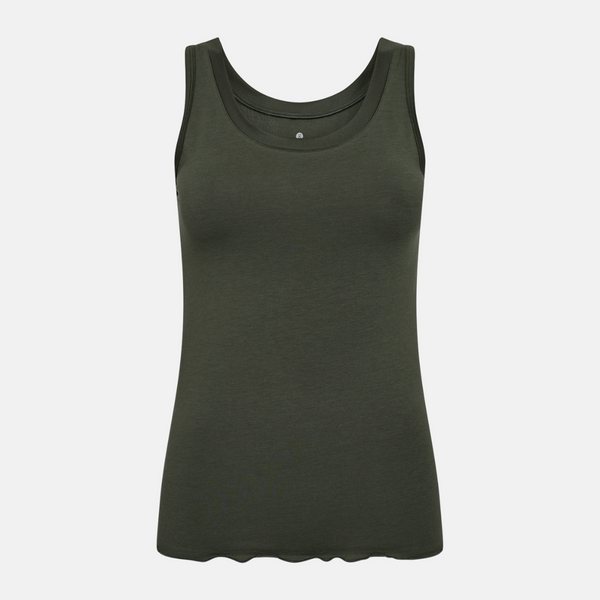 Green bamboo tank top with feminine details