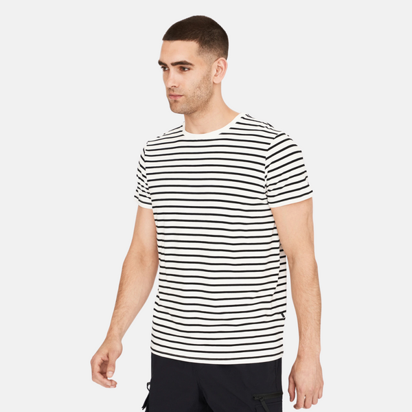 Black/white striped crew neck bamboo t-shirt