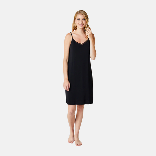 Maia bamboo nightgown with narrow straps - black