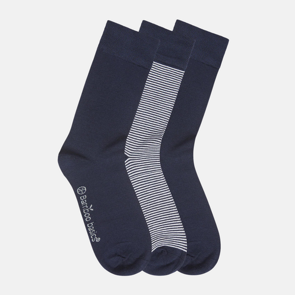 Beau bamboo socks - dark blue and striped 3 pack