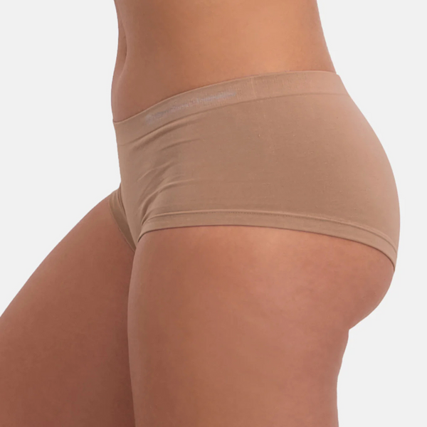 Sophie bamboo hipsters with narrow elastic hem - tan nude 2 pack