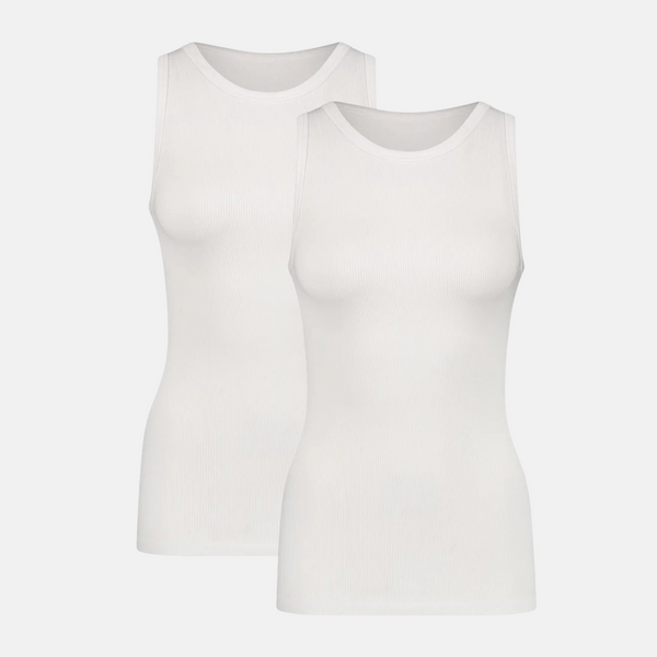 River rib bamboo tank top - white 2 pack