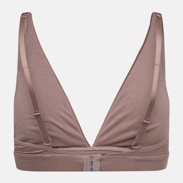 Taupe bamboo triangle bra with feminine details