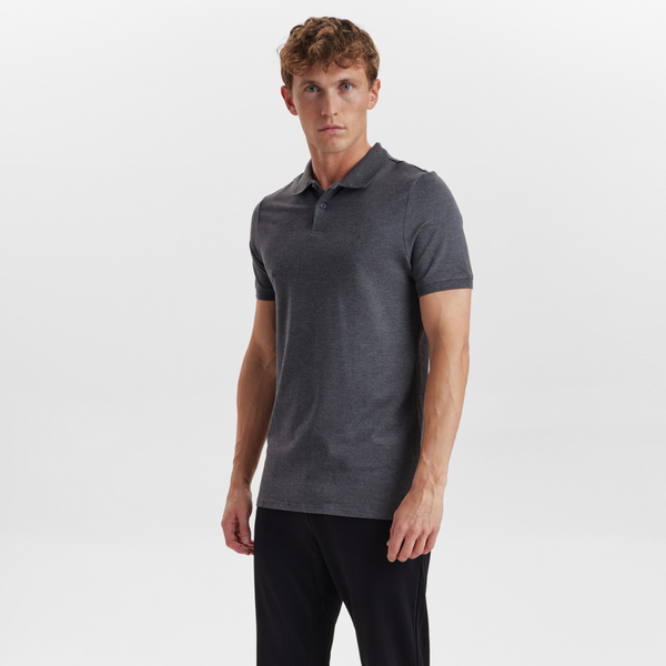 Dark grey pique bamboo polo shirt