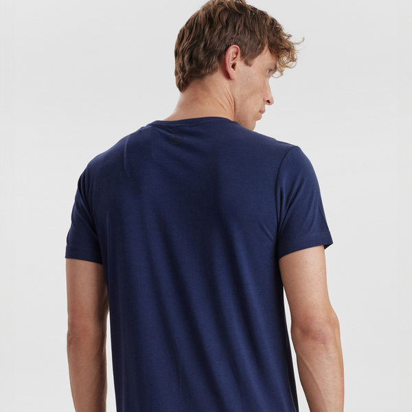 Navy blue crew neck bamboo T-shirt with print