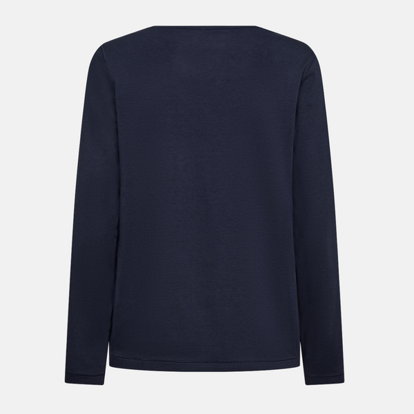Navy long sleeve bamboo T-shirt with round neck