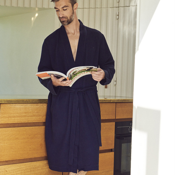 Navy waffle bamboo bathrobe