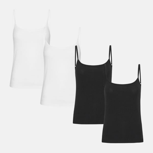4 pack bamboo tops with thin straps black/white