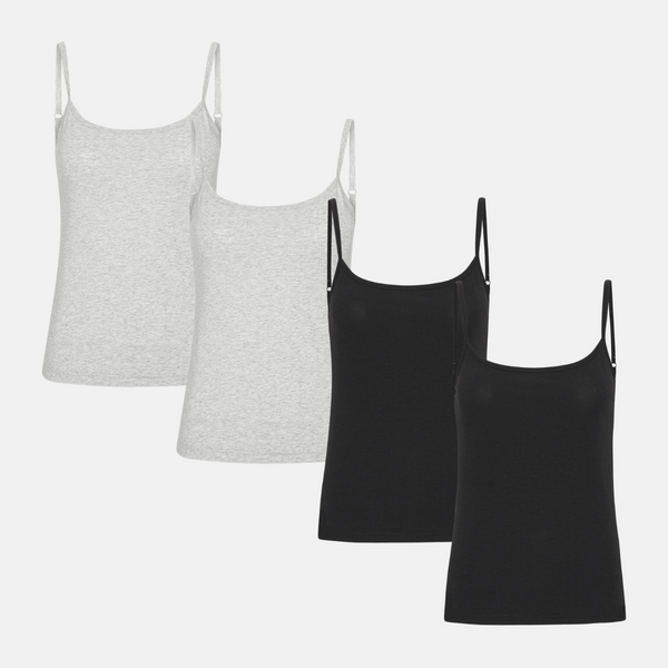 4 pack bamboo tops with thin straps black/grey