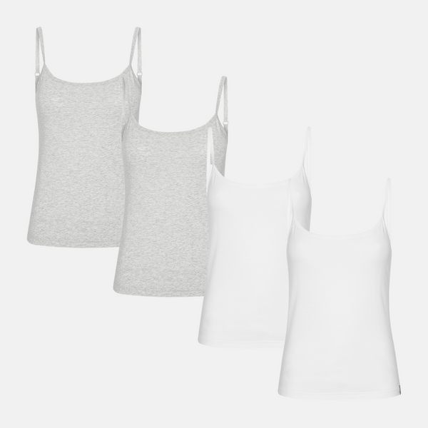 4 pack bamboo tops with thin straps white/gray