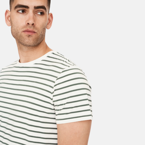 Green/white striped crew neck bamboo t-shirt