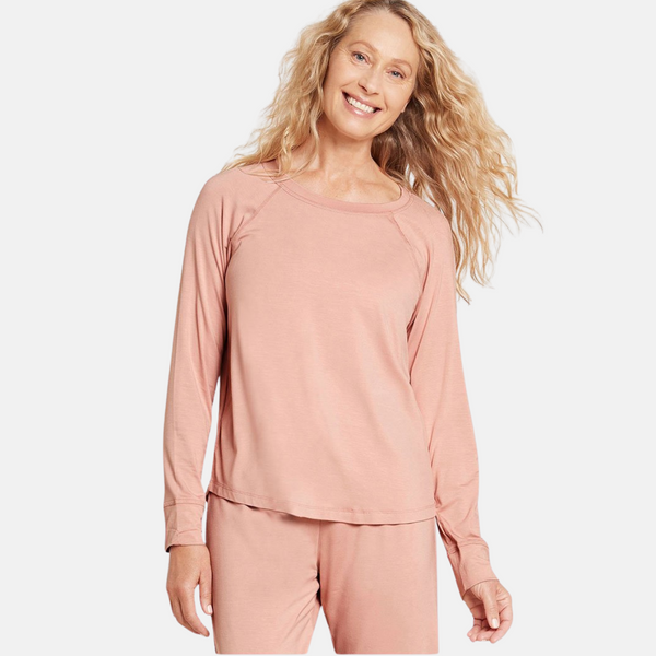 Pink long sleeve raglan bamboo lounge T-shirt