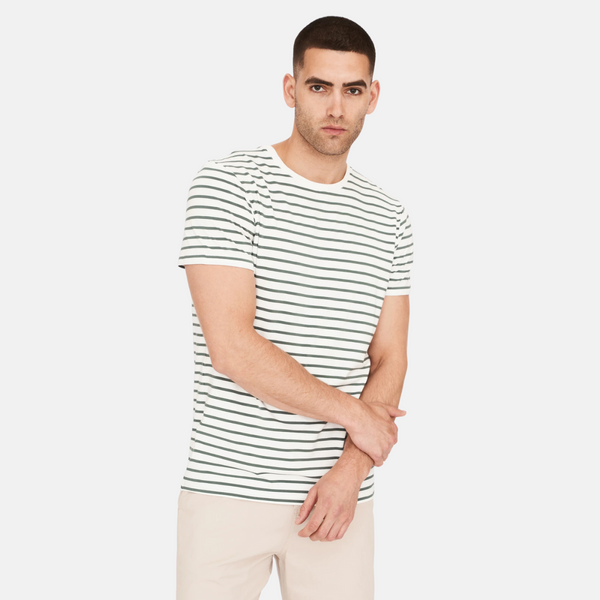 Green/white striped crew neck bamboo t-shirt