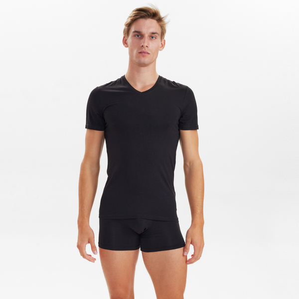 2 black slim fit bamboo v-neck T-shirts