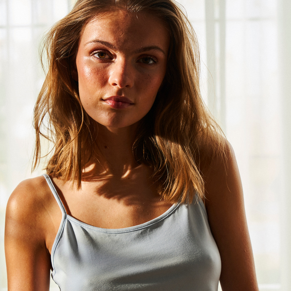 Light blue bamboo top with thin strap