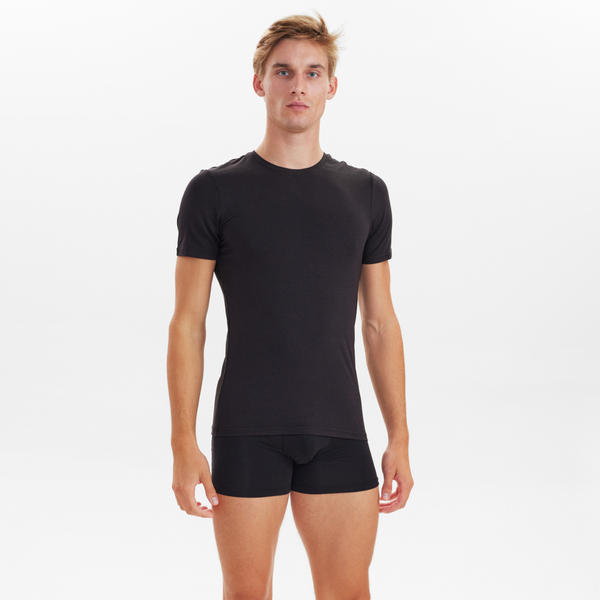 2 black slim fit bamboo crew neck T-shirts