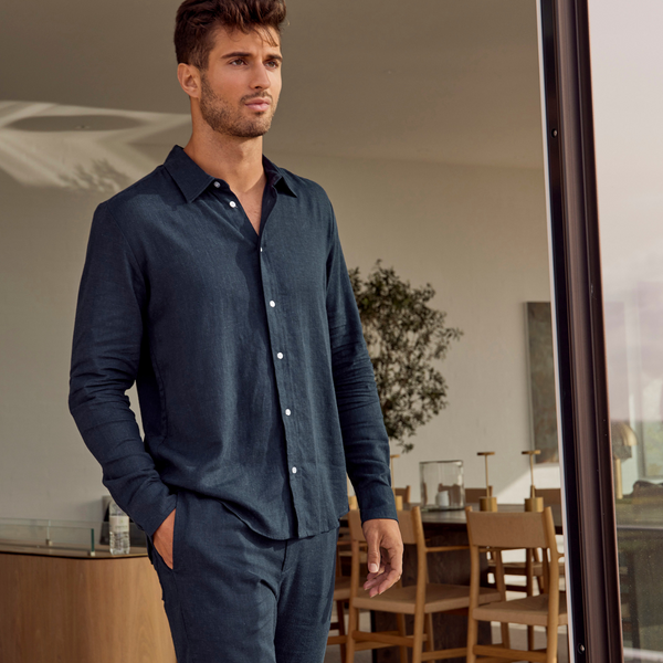 Navy bamboo and linen trousers