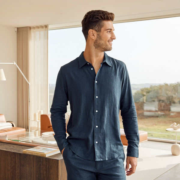 Navy shirt in bamboo and linen