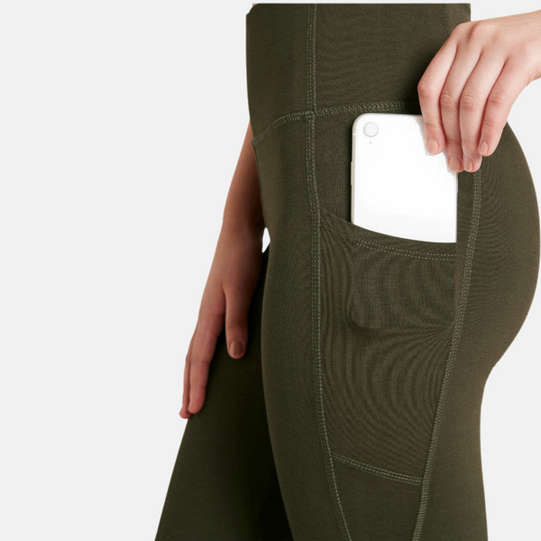 Olive green high-waisted bamboo training tights