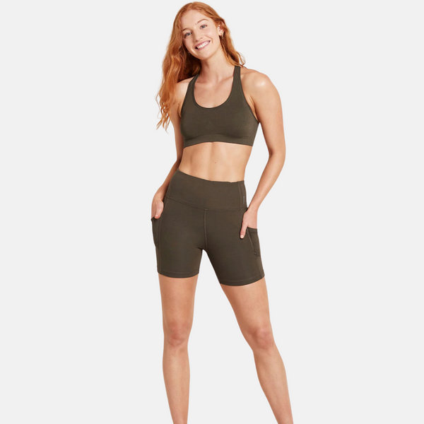 Olive green high waisted bamboo workout shorts 5"