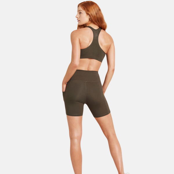 Olive green high waisted bamboo workout shorts 5"