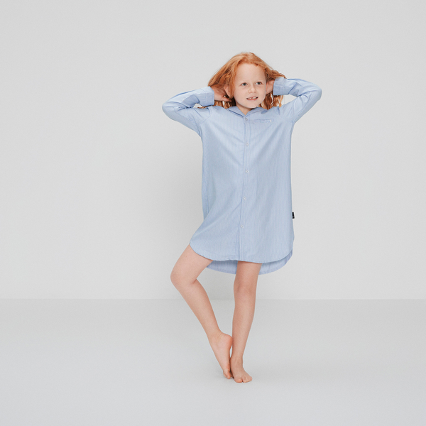 Light blue striped long bamboo nightgown