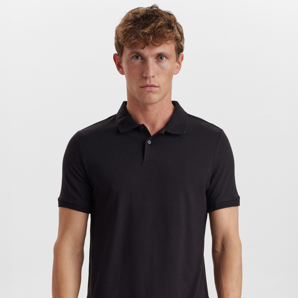 Black pique bamboo polo shirt