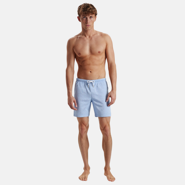 Light blue striped bamboo night shorts