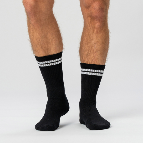 6 pairs of bamboo tennis socks black with white stripes/navy with white stripes