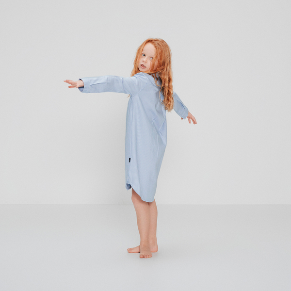 Light blue striped long bamboo nightgown