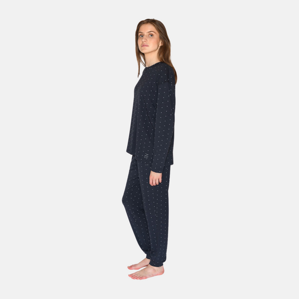 Britt long-sleeved bamboo nightgown navy with dots