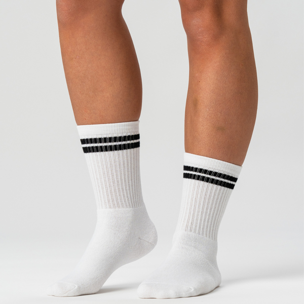 3 pairs of white bamboo tennis socks with black stripes