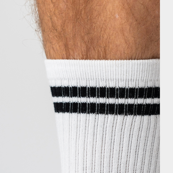 3 pairs of white bamboo tennis socks with black stripes