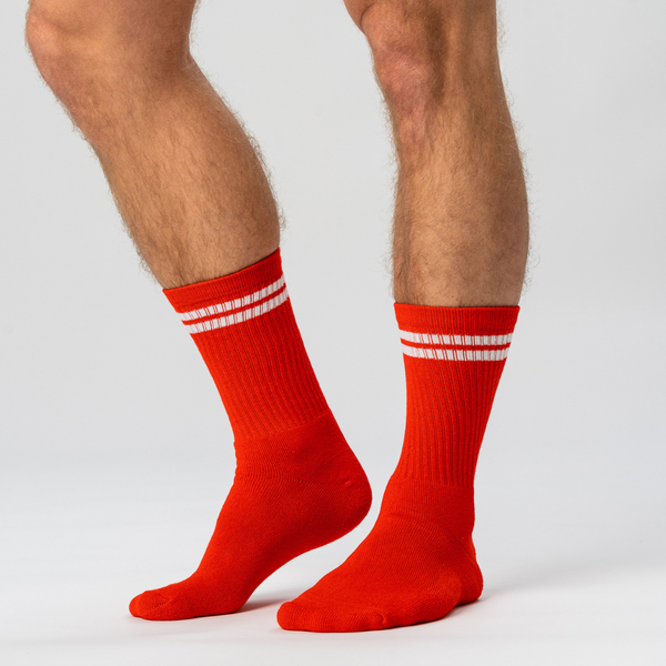 3 pairs of red bamboo tennis socks with white stripes