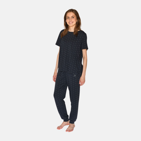 Bea short-sleeved bamboo T-shirt navy with dots