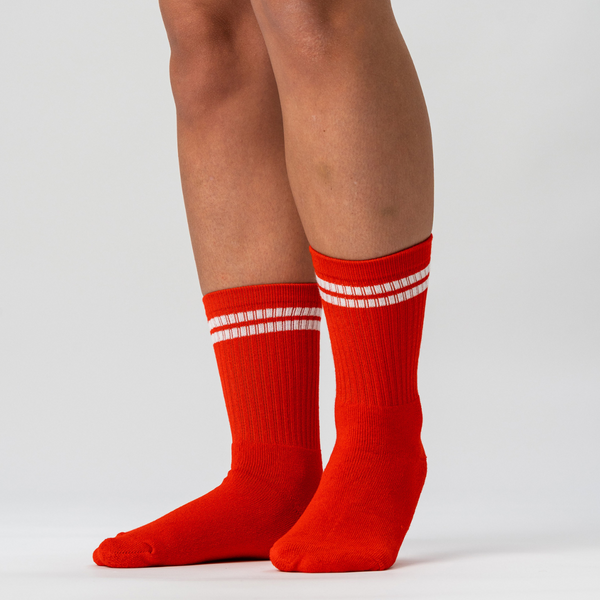 3 pairs of red bamboo tennis socks with white stripes