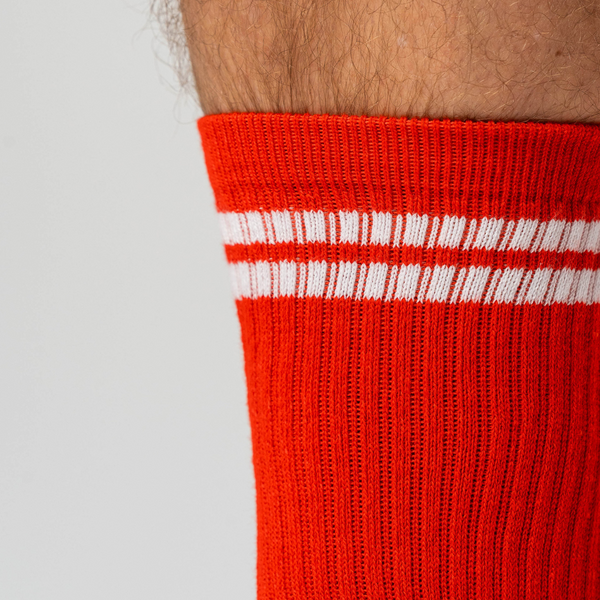3 pairs of red bamboo tennis socks with white stripes