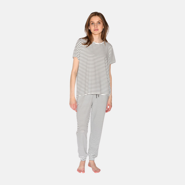 Bea short-sleeved bamboo T-shirt white gray stripes