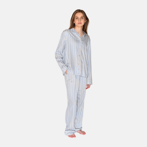 Amalie bamboo nightgown - blue, white and gray stripes
