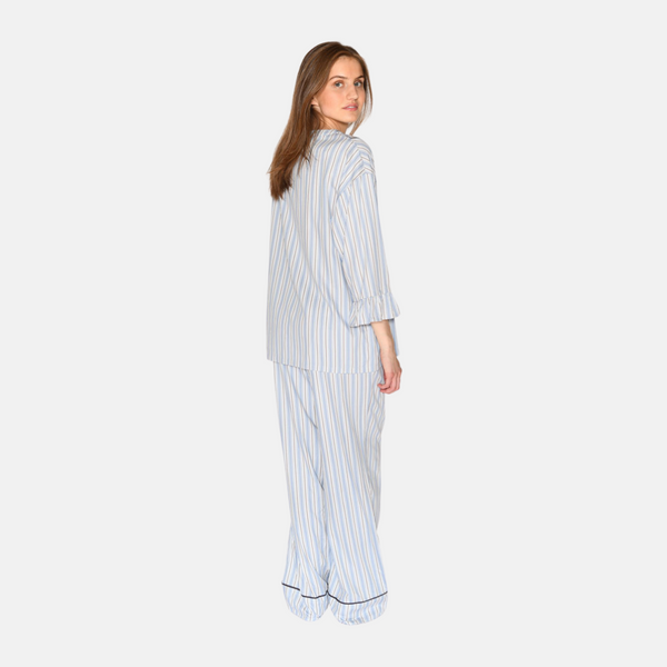 Ninna bamboo nightgown - blue, white and gray stripes