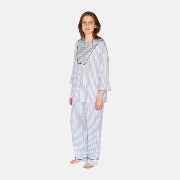 Ninna bamboo nightgown - blue, white and gray stripes